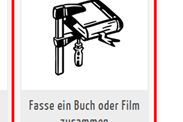Skript-Vorlage 'Fasse ein Buch oder Film zusammen' &ndash; visuelle Darstellung mit einer Klammer und dem Text 'ZUSAMMENFASSUNG' f&uuml;r effektive Bildungsinhalte.
