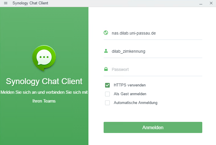 Chat Desktop Anmeldung 