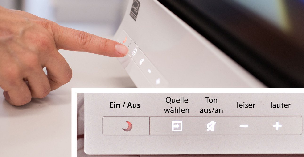IWB-Bedienfeld mit Funktionen wie Ein/Aus, Quellenauswahl und Tonsteuerung f&uuml;r moderne interaktive Whiteboards